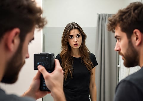 A young tenant was hiding in a neighbor's toilet and was caught red-handed filming a young woman bathing.