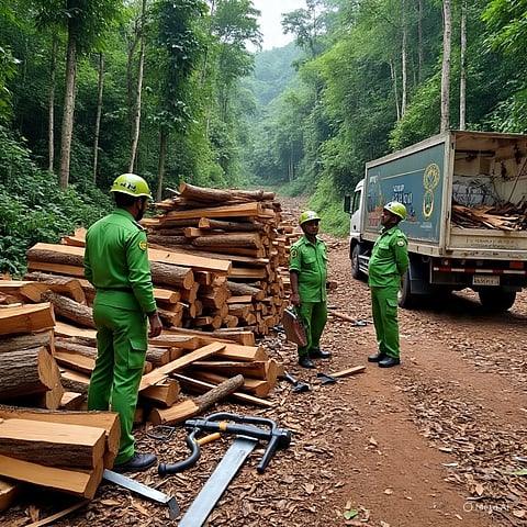 वन विभाग ने अवैध लकड़ी और औजार बरामद जब्त किये