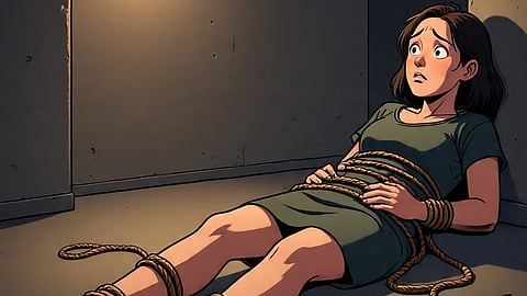 Six armed robbers took a sick housewife hostage and looted jewellery and cash worth lakhs.