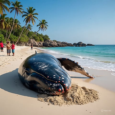 उत्तर मध्य अंडमान के पंचवटी समुद्र तट पर मृत व्हेल मिलने से मचा हड़कंप