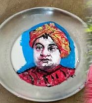 The artist used milk as a canvas to create a unique portrait of Swami Vivekananda.