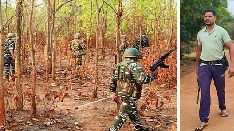 सुरक्षा बलों की फाइल फोटो और मुठभेड़ में शहीद हुआ दीपक चिन्ना मदावी