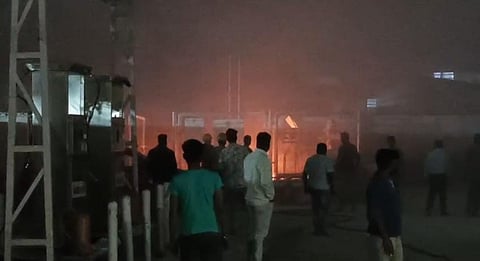 A tanker near a petrol pump in Kamarhatti and a building in Shyamnagar caught fire.
