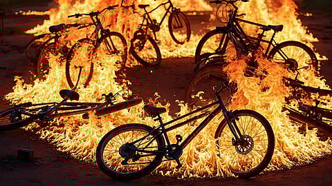 Bike showroom gutted, over 40 vehicles destroyed