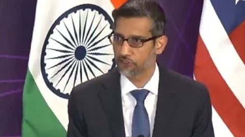 एआई समिट में बोलते सुंदर पिचाई।