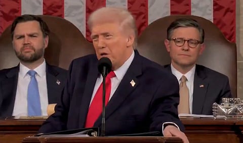 कांग्रेस में बोलते राष्ट्रपति डोनाल्ड ट्रंप।
