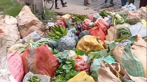 Madhyamgram Accident: Vegetable Truck Flips on NH-12