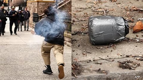 NY में प्रदर्शन के दौरान ज्वलित उपकरण फेंकने वाले युवक को पुलिस ने दबोचा