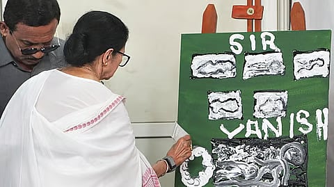 धरना मंच पर ममता का आर्ट प्रोटेस्ट, ब्रश, कैनवास पर दिखा अनोखा संदेश