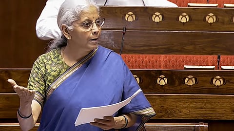राज्यसभा में बोलतीं वित्त मंत्री निर्मला सीतारमण।
