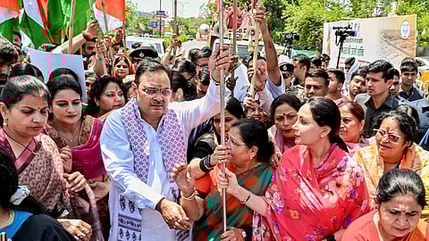 जयपुर में 'महिला जन आक्रोश पद यात्रा' में शामिल हुए CM भजनलाल शर्मा