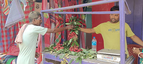 लीची खरीदते ग्राहक
