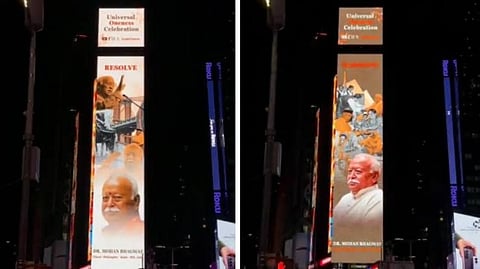 Images of RSS chief Mohan Bhagwat were displayed on a billboard in Times Square