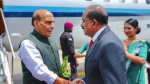 Defence Minister Rajnath Singh arrived in Sri Lanka on a three-day visit