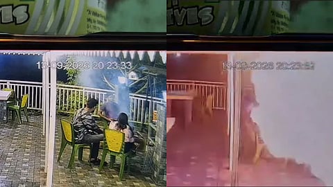 बार्बिक्यू के दौरान अचानक भड़की आग, CCTV में कैद हुआ हादसा।