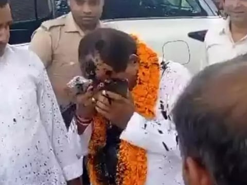 Dara Singh Chauhan: चुनाव प्रचार के दौरान BJP प्रत्याशी दारा सिंह चौहान पर फेंकी स्याही