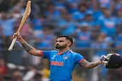 Mumbai: India's Virat Kohli celebrates his 50th century, breaking Sachin Tendulkar's most ODI hundreds record, during the ICC Men's Cricket World Cup 2023 semi-final match between India and New Zealand, at the Wankhede Stadium, in Mumbai, Wednesday, Nov. 15, 2023. (PTI Photo/Kunal Patil)(PTI11_15_2023_000421B)