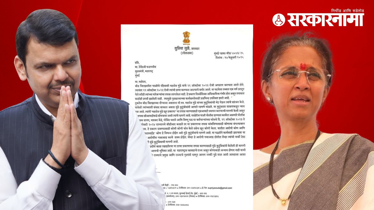 Supriya Sule letter to CM Devendra Fadnavis