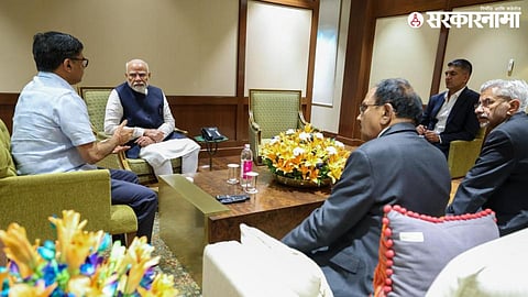 Prime Minister Narendra Modi in a crucial discussion with NSA Ajit Doval after his return from Saudi Arabia.