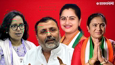 Varsha Gaikwad, Pratibha Dhanorkar, and Shobha Bachhav confront Nishikant Dubey with loud 'Jai Maharashtra' slogans in Parliament.