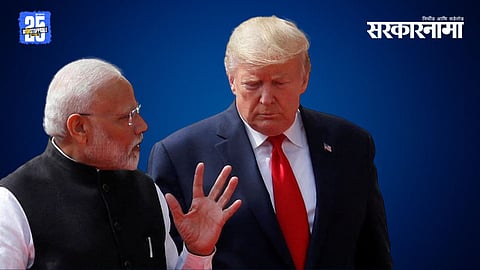 Donald Trump announcing fresh tariffs on India