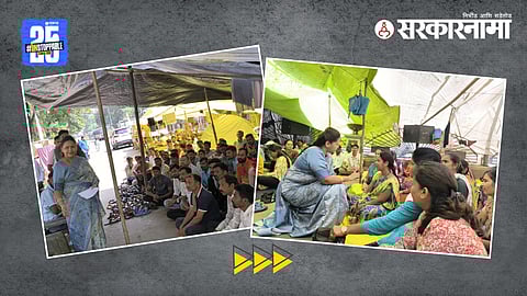 NCP leader Jayshree Pawar with Trible agitators