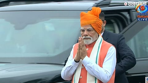 PM Narendra Modi delivering his 79th Independence Day speech from the Red Fort, issuing a stern warning to Pakistan.