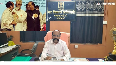 Ajit Pawar appreciating BDO Sanjay Puppalwar’s mustache during an event.