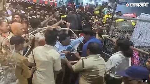 Scene outside Sri Venkateshwara Swamy Temple in Kasibugga, Andhra Pradesh, where a stampede claimed nine lives.