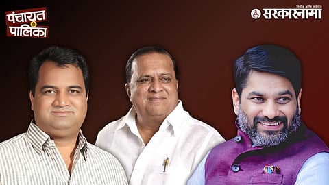 Satyajit Kadam addressing a Shiv Sena gathering while questioning NCP’s support and criticizing the Mushrif–Patil political friendship in Kolhapur.