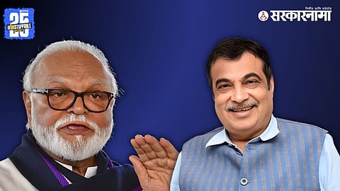 Union Minister Nitin Gadkari sharing a key political memory about Chhagan Bhujbal’s surprise Legislative Council entry after the Shiv Sena split during Nagpur winter session.