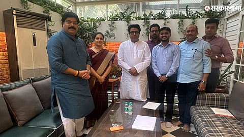 MNS chief Raj Thackeray during a party meeting as new office bearers are appointed in Kalyan–Dombivli.