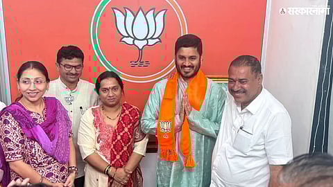 Hitesh Jadhav during his formal entry into the BJP in the presence of party leaders.