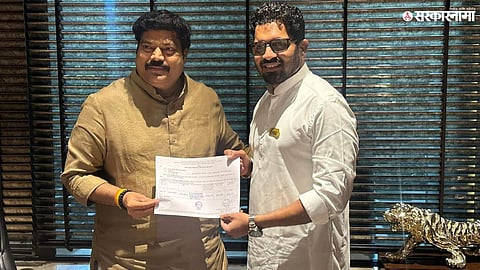 Mahesh Patil after being declared unopposed winner following withdrawal of MNS candidate Manoj Gharat in KDMC elections.