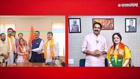 Former corporator Anita Mukherjee after joining the BJP in the presence of party leaders, creating political ripples for Pratap Sarnaik.
