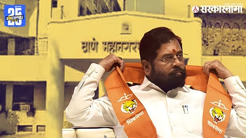 Eknath Shinde supporters celebrate as Shinde-led Shiv Sena secures decisive victory in Thane Municipal Corporation elections, outperforming the Uddhav Thackeray faction by a wide vote margin.