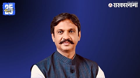 MLA Rahul Kul addressing party workers during a BJP induction programme in Kesnand, Pune district, as several NCP leaders and supporters formally joined the party.