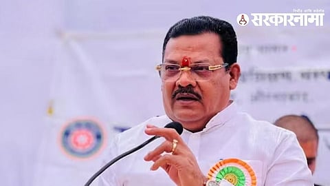 Sanjay Shirsat addressing the media while reacting to Sunetra Pawar’s deputy chief minister oath ceremony amid political developments in Maharashtra.