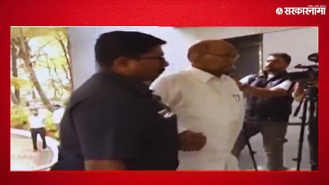 Sharad Pawar with Parth Pawar and Jay Pawar during the Pawar family meeting at Vidya Pratishthan.