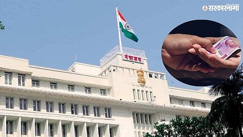 ACB officials detain government employee Rajendra Dherange during a bribery trap operation at Mantralaya in Mumbai.