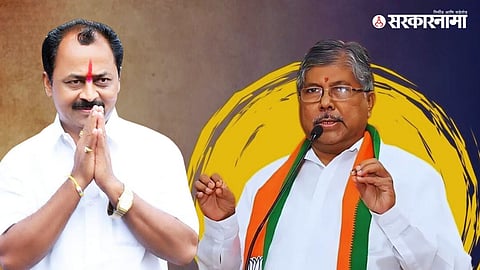 Chandrakant Patil during Barshi visit, offering prayers and hinting at Rajendra Raut’s possible nomination to the Legislative Council.