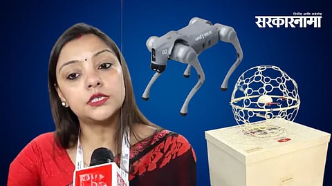 Robotic dog displayed at the AI Impact Summit Delhi, later identified as the Unitree Go2 model amid the Galgotias University controversy.