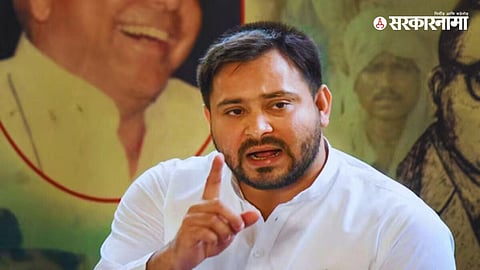 Tejashwi Yadav addressing party leaders in Patna amid crucial Rajya Sabha election calculations in Bihar politics.