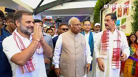 Rahul Gandhi with Gaurav Gogoi during a public rally in Assam.