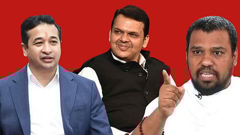 Nitesh Rane, CM Devendra Fadnavis  and Jain Muni Nileshchandra
