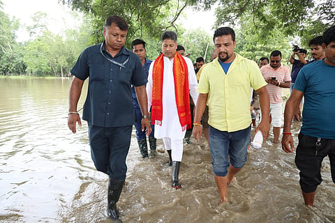 Assam: State Water Resource Minister Pijush Hazarika assesses flood damage in Nagaon District