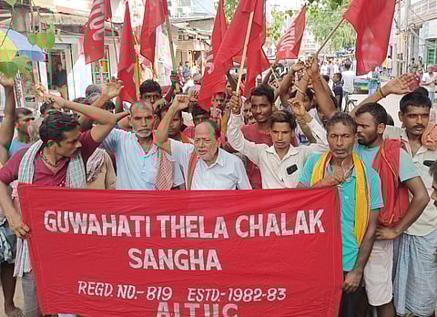 Assam: Cart Pullers Stage Protest, Demand Release of Arrested Members in Guwahati City