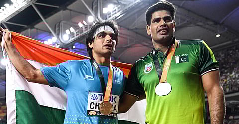 File Photo of Neeraj Chopra on the left and Arshad Nadeem on the right 