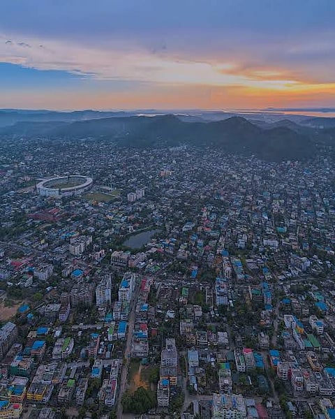 An aerial view of the city