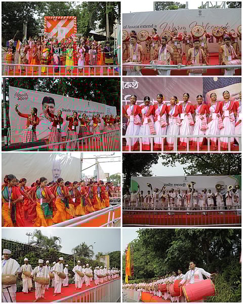 Image of diverse communities performing their cultural dances to welcome PM Modi in Assam 